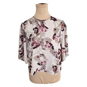 Wilfred Aritzia Off White Red Pink Floral Blouse Sz S